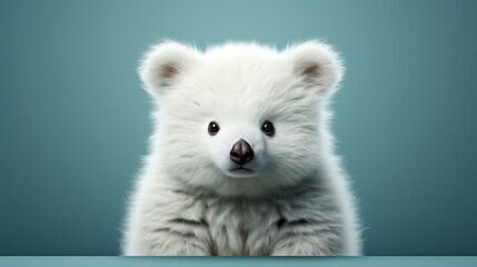 Obraz premium An ethereal mammal, its snowy fur glistening in the sun, gazes intently with piercing blue eyes and a powerful snout, embodying the untamed beauty of nature