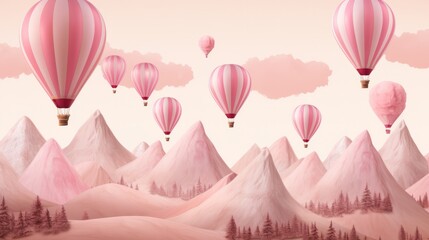 A playful pink aerostat dances amongst the clouds, painting the sky with a whimsical display of freedom and adventure over majestic mountain peaks