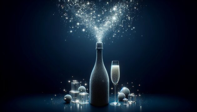 Elegant Stardust Champagne on Dark Blue