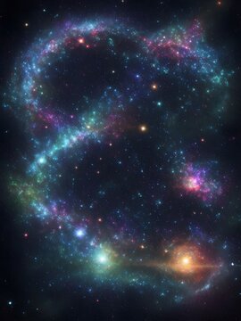 A surreal and ethereal distant space, covered in stars and colorful bright galaxies, stars crash into each other creating a bright blue supernova © Md