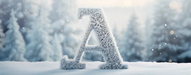 Fotobehang capital letter A christmas card with christmas decoration, white snow background, logo © Zanni