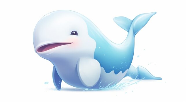 cartoon Beluga Whale by kee keon zhi on a white background.Generative AI
