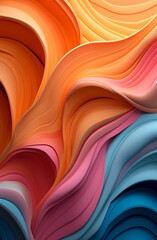 Futuristic abstract contemporary 3D background in orange, yellow, pink, purple and blue colors. AI generated
