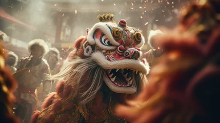 Fototapeten Head lion dance in Chinese cultures © EmmaStock