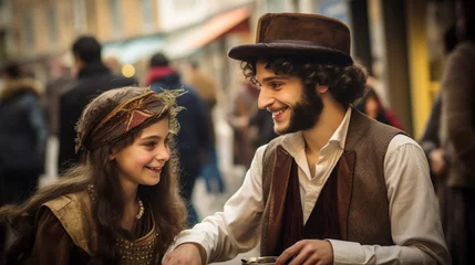 Deurstickers People in the Purim festival of Jew in Israel © EmmaStock