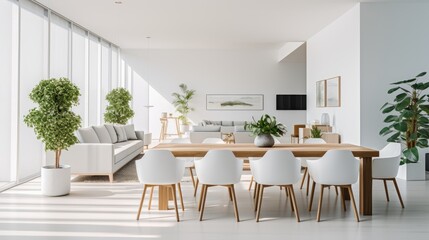 Selling Modern Living - Spacious Dining Room in a Newly Renovated Apartment. Ideal for Renting or Selling Real Estate. Contemporary Minimalist Design with White Furniture