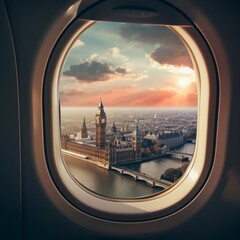 The London cityscape seen through the airplane window - obrazy, fototapety, plakaty