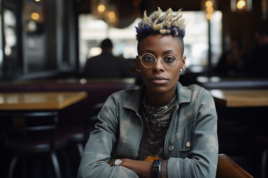 portrait of a Non binary African American wearing glasses 