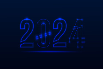 2024 neon effects logo design for happy new year