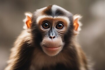 Obraz premium A Close-Up Portrait of a Funny and Surprised Monkey, Capturing the Endearing Cuteness of the Animal Kingdom