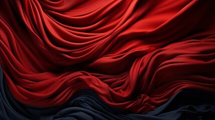 Amidst the warm glow of candlelight, a rich maroon curtain billows softly, draping the room in a cozy embrace of luxurious red and black fabric - obrazy, fototapety, plakaty