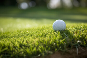 Obraz premium Close-Up of Golf Ball on Sunlit Green - Precision and Sport