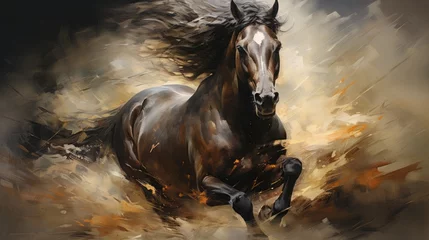 Foto op Canvas horse in the field running ai generated © Alena Shelkovnikova