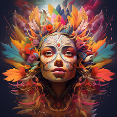 psychedelic, parallel world, abstract reality, parallel universe, psychedelic hallucination, colors,
the female face, india, abstract formats, The face itself with geometric shapes, generative AI