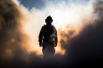 Firefighter in full turnouts in smoke