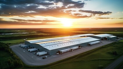 warehouse industry aerial view at sunset Generative AI