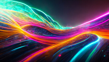 d render. Abstract futuristic background with blurry glowing wave and neon lines. Spiritual energy concept, digital fantastic wallpaper with