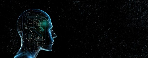Artificial intelligence concept. Humanoid robot head. Generative AI. - obrazy, fototapety, plakaty