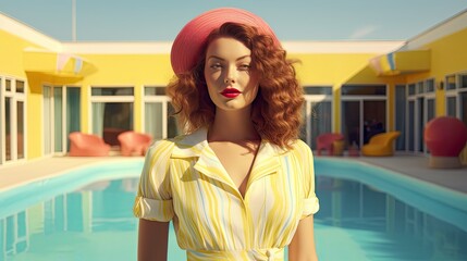 Retro styled woman beside pools