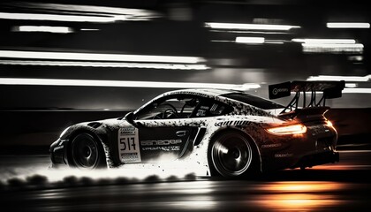 racing car speeding at night in tunnel