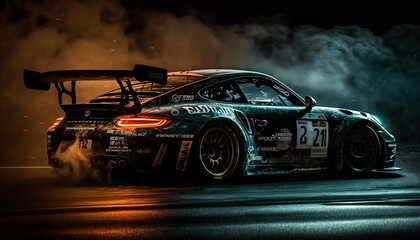 racing car speeding at night drive - obrazy, fototapety, plakaty