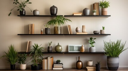 Contemporary Home Styling - Shelves with Plants and Decor Elements in a Simple Interior