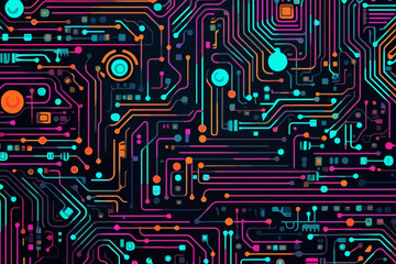 Circuit board texture quirky doodle pattern, wallpaper, background, cartoon, vector, whimsical Illustration