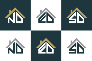 set of letter nd,ed,sd logo design with house illusration concept
