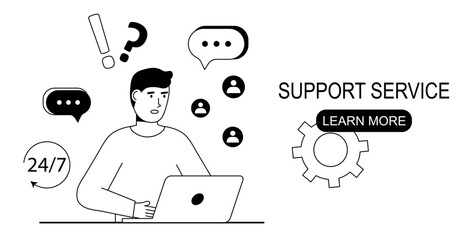 Customer service concept illustrations.  Customer service, hotline operator advises customer.Work in call center, support service, hotline. Vector illustration.