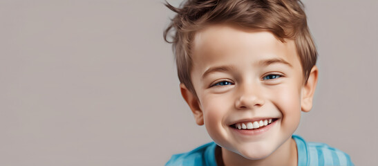 Excited smiling boy on solid color background