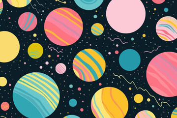 Jupiter moons quirky doodle pattern, wallpaper, background, cartoon, vector, whimsical Illustration