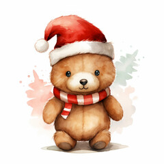 Kawaii cute bear cartoon christmas water color style on white background