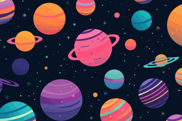 Jupiter moons quirky doodle pattern, wallpaper, background, cartoon, vector, whimsical Illustration