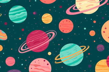 Jupiter moons quirky doodle pattern, wallpaper, background, cartoon, vector, whimsical Illustration