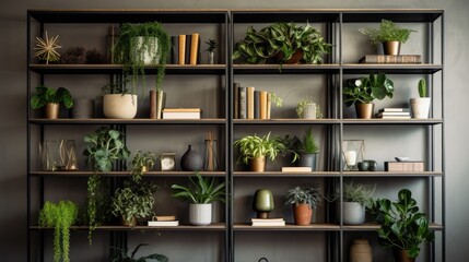 Contemporary Home Styling - Shelves with Plants and Decor Elements in a Simple Interior