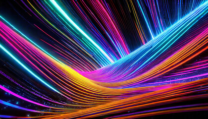 d render, abstract futuristic neon background with glowing ascending lines. Fantastic wallpaper