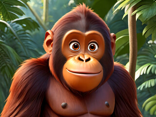 3D Toon Portrait Cute Monkey in Jungle Background