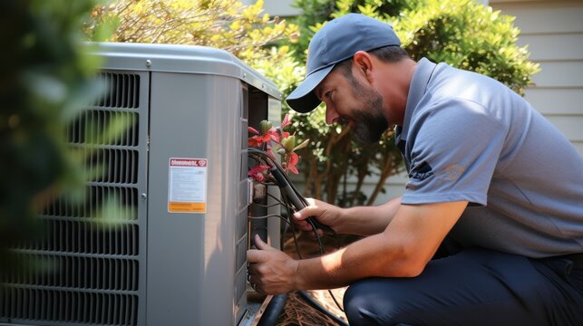 HVAC technician servicing an air conditioning unit