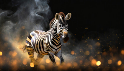 Fototapeta na wymiar Zebra emerging from smoke