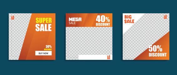 Set of Editable square business web banner design template. Suitable for social media post, instagram storys. Vector illustration with Shape to add pictures.