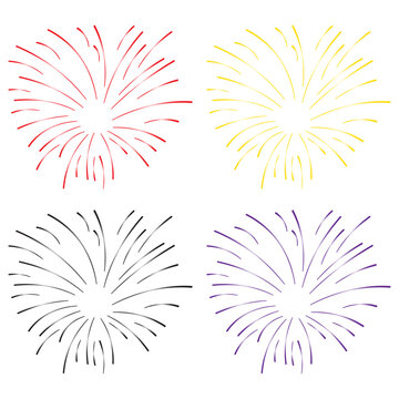 Colorful fireworks explosion vector illustration element set. fireworks mascot set