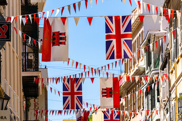 Gibraltar and British flags on the streets of Gibraltar.