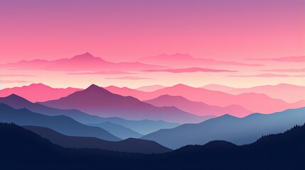 Fototapeta premium a pink and blue sky with mountains in the background and a pink sky. generative ai