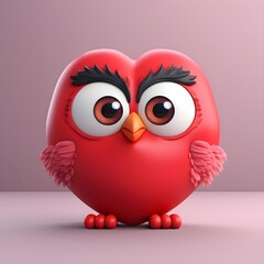 Happy Valentine's Day, 3D owl heart shape icon, Y2K style. Design for greeting cards, posters, banners, flyers, invitations to parties, and social media templates. Generative AI.
