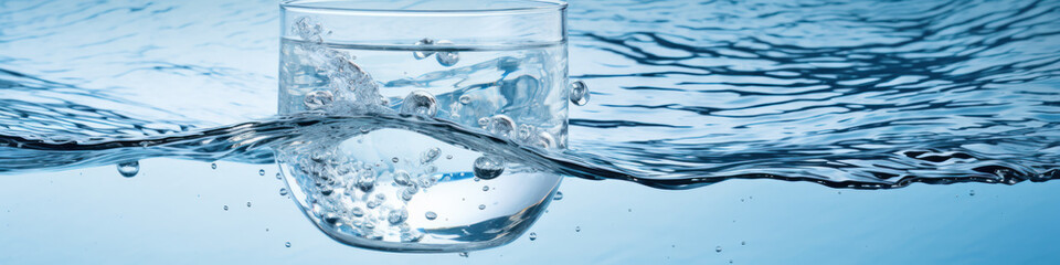 Pouring water into a glass against the nature background