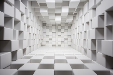 Hyper-realistic 3D cube patterned wallpaper in an optical illusion layout