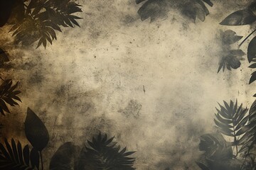 Grunge wallpaper with shadowed silhouettes of tropical leaves