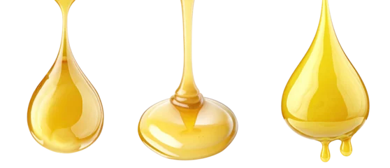 Fotobehang Set of drops of oil or honey, viscous fluid or syrup, isolated on a transparent background. PNG cutout or clipping path. © Transparent png