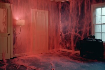 Thermal imaging of wallpaper depicting hidden electrical wires behind it