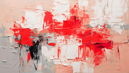 Abstract oil painting white, red, cream orange brush strokes, background, wallpaper, paint texture, bold art, expressive artwork, fine realistic detail, modern style, evoking vibrant emotions